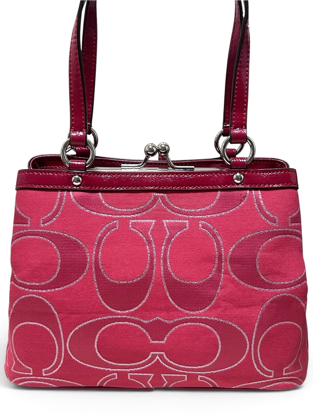 COACH Poppy Kisslock Lurex Signature C Jacquard w/Patent Leather Trim - Picture 6 of 13